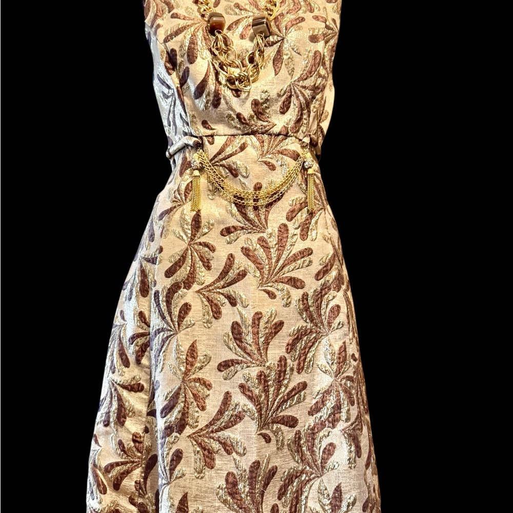 Elegant Gold and Brown Brocade glitter dress w gold belt